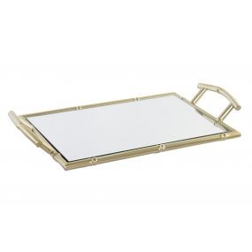 bandeja rectangular metal y espejo bambu