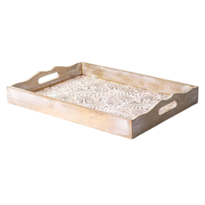 Bandeja rectangular 39x30cm CEBRA madera blanca/negra