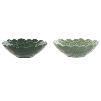 Bol redondo 18x18 h6cm HOJAS RELIEVE porcelana verde (surtidos)