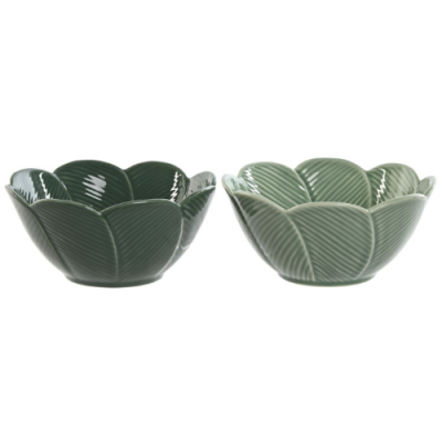 Bol redondo 16x16 h7cm HOJAS RELIEVE porcelana verde (surtidos)