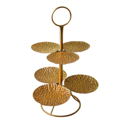 Expositor buffet 2 alturas 59xh39cm PETALOS metálico dorado envejecido