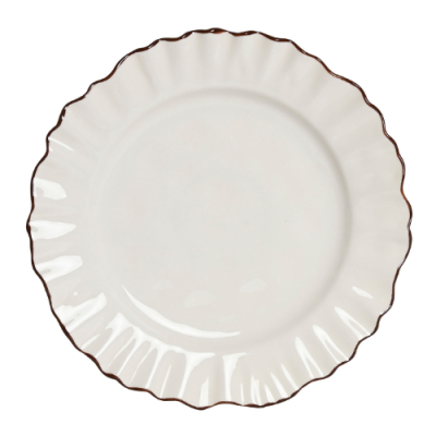 Plato llano 26cm RIZADO FILO MARRON porcelana blanca