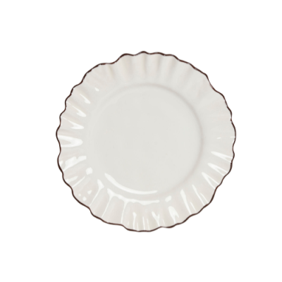 Plato postre 20cm RIZADO FILO MARRON porcelana blanca